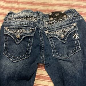 Miss Me Blue Boot Cut Jeans with Crystal Accents
